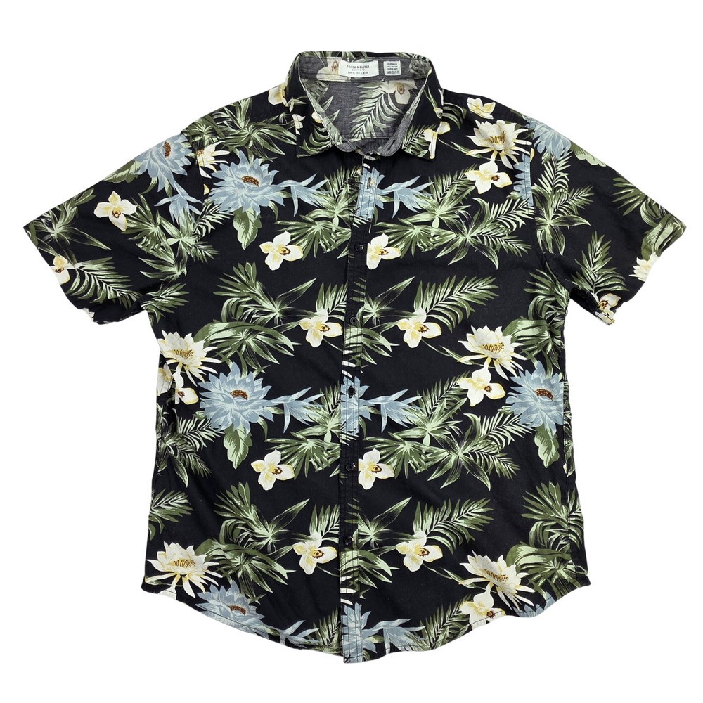 Denim & Flower Ricky Singh Mens XL Floral Tropical Cotton Short Sleeve Shirt